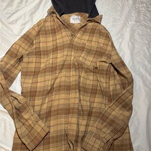 Vintage Re-Mastered: Cotton On Tan Plaid Hooded Shirt Jacket